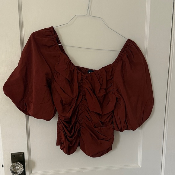GAP Rust Ruched Puff Sleeve Blouse, NWOT - Picture 3 of 5
